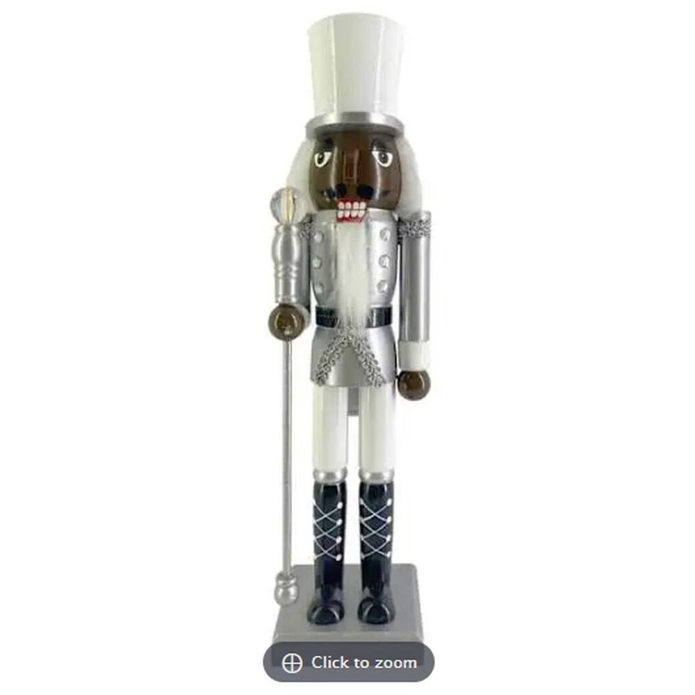 Wooden Christmas Nutcracker,15"AFRICAN AMERICAN WHITE&SILVER SOLDIER W/STAFF,ATH